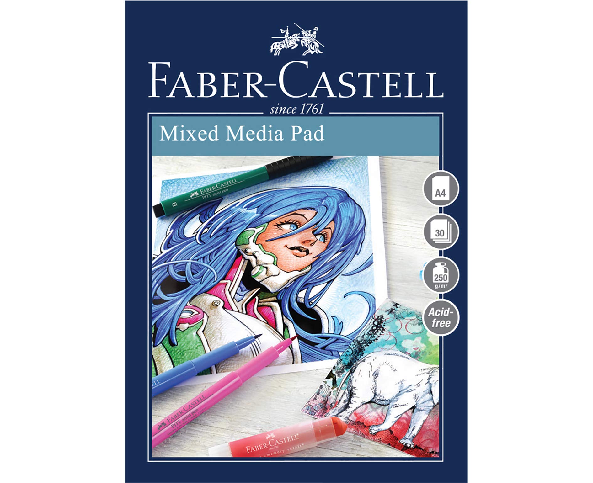 Faber-Castell Creative Studio Mixed Media Pad, A4 250 gsm Pad of 30 Sheets - ing binder