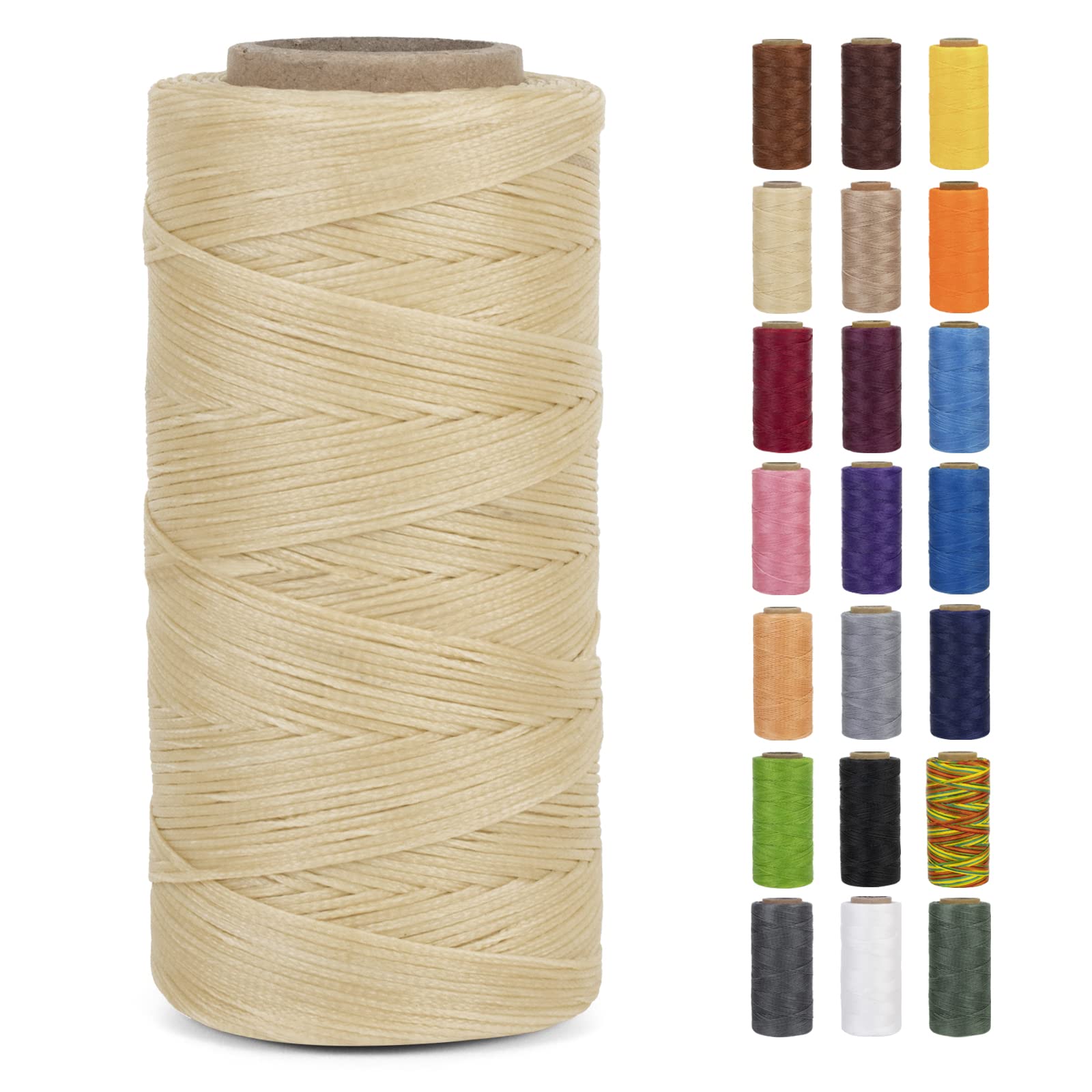 LEREATI Waxed Thread, 284 Yards 150D 0.8mm Leather Sewing Thread Flat Waxed Cord, Leather Repair Weave String for Stitching Sewing, Bookbinding, Bracelets, DIY Crafts (Light Yellow)