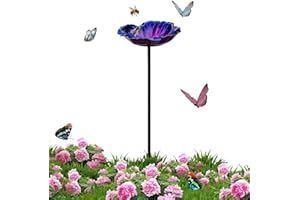 Bee Watering Station, 14X65CM Metal Bee Bird Bath for Garden, Weatherproof Flower Shaped Bees Watering Station Drinking Cups,