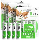 EBL 12-Pack AA Rechargeable Batteries High Capacity 2500mAh AA NiMH Batteries