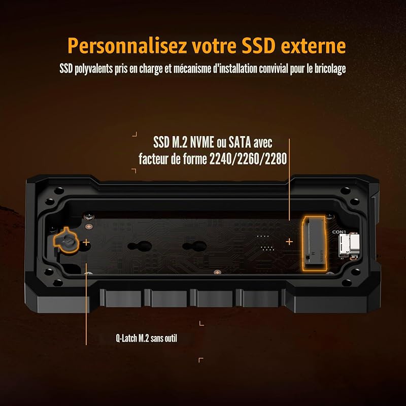 TUF Gaming A2 - Boîtier SSD USB-C 3.2 Gen 2x2, M.2 NVMe Externe
