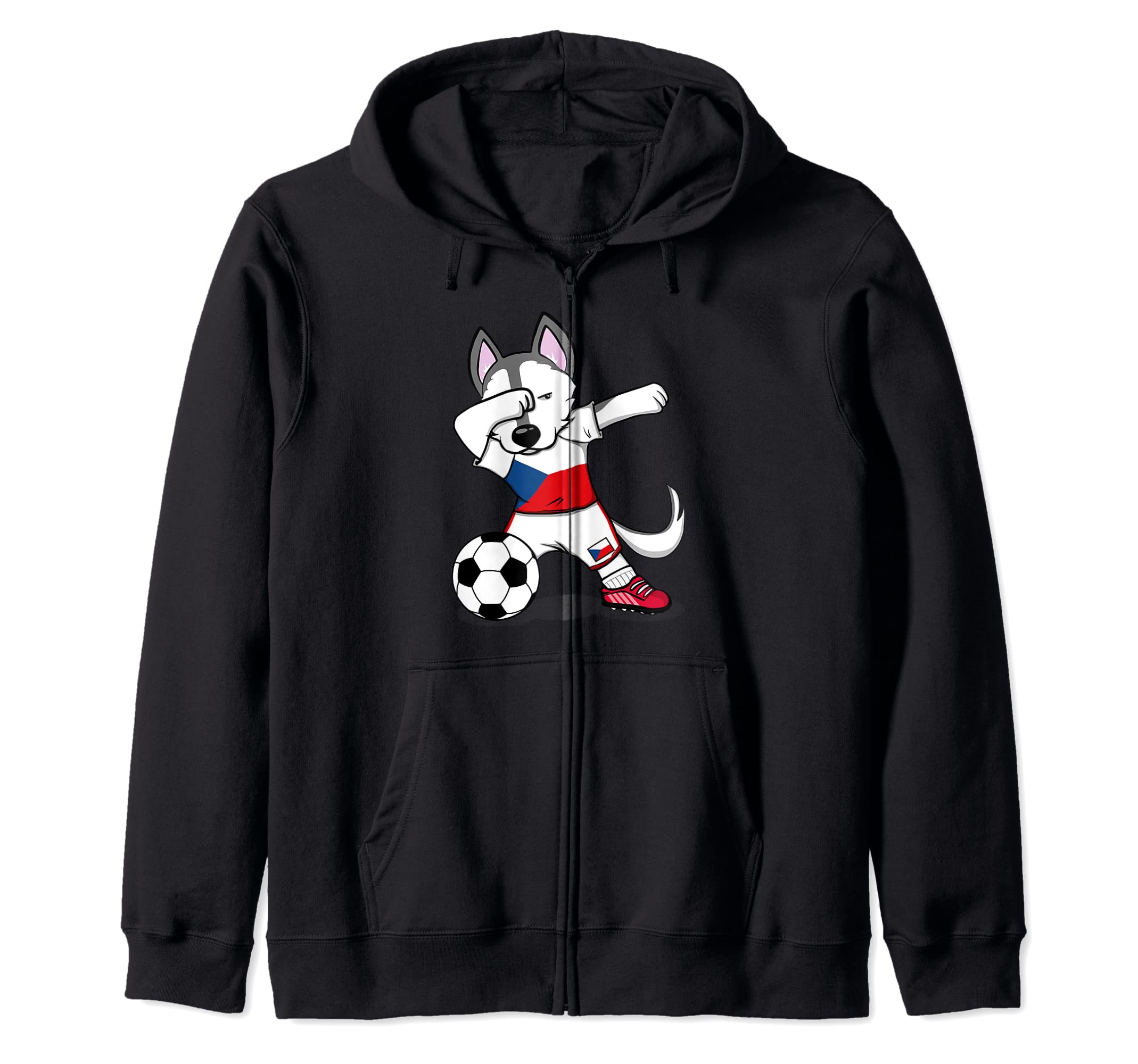 Dabbing Husky Czech Republic Soccer Fans Jersey Czech Flag Zip Hoodie