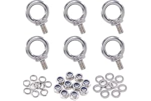 36Pcs 304 Stainless Steel M6 Male Thread Lifting Ring Eye Bolt Kit, Including 6Pcs Eye Bolt With Lock Nuts, Lock Washers and 