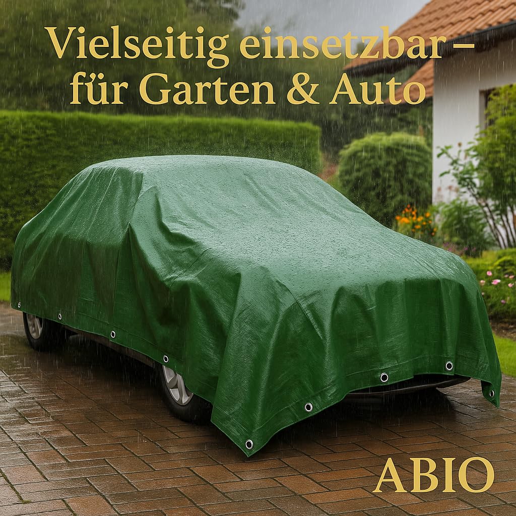 Abio Abdeckplane 4x6m Grün 100g/m² Wasserdicht mit Ösen Plane Gewebeplane Tarp Schutzplane für Haus & Garten Holz Gartenmöbel Camping Haus 8