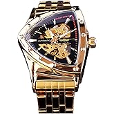 FORSINING Triangle Skeleton Men's Automatic Mechanical Watch Luxury Gold Black Stainless Steel Watches Waterproof Luminous Sports Wristwatch