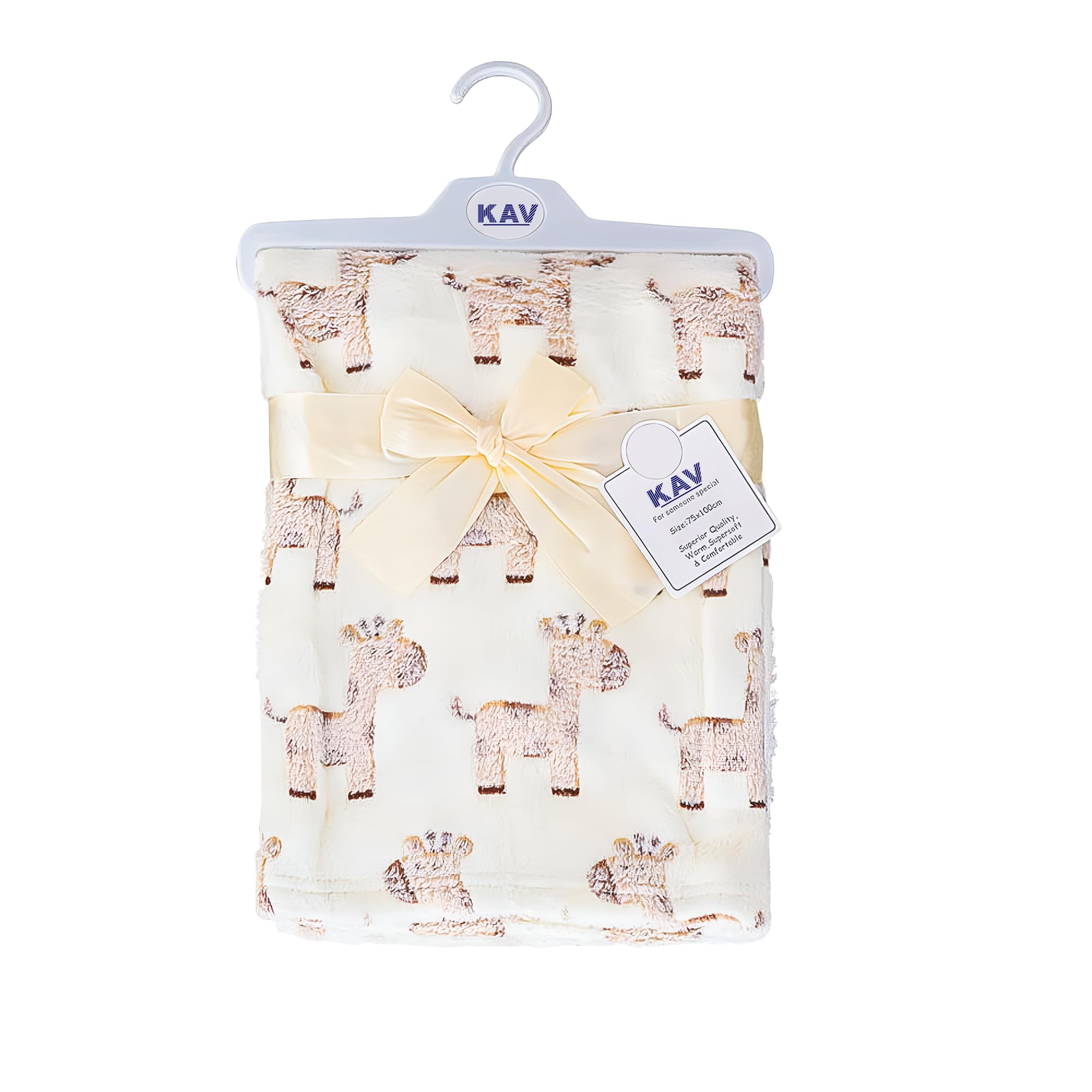 KAV Soft Fleece Wrap Blanket - 75Wx100L CM Soft Unisex Pram Cot Crib Moses Basket Giraffe Print Gift Set for Newborn Babies Girl/Boy, Infant (Beige)