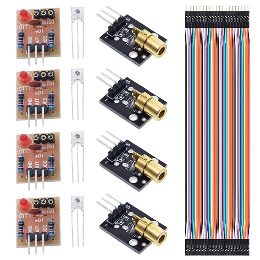Youmile 4PCS Laser Sensor Module Non-Modulator Tube Laser Receiver Module for Arduino with 4PCS KY-008 650nm Laser Transmitter Module, Dupont Cable