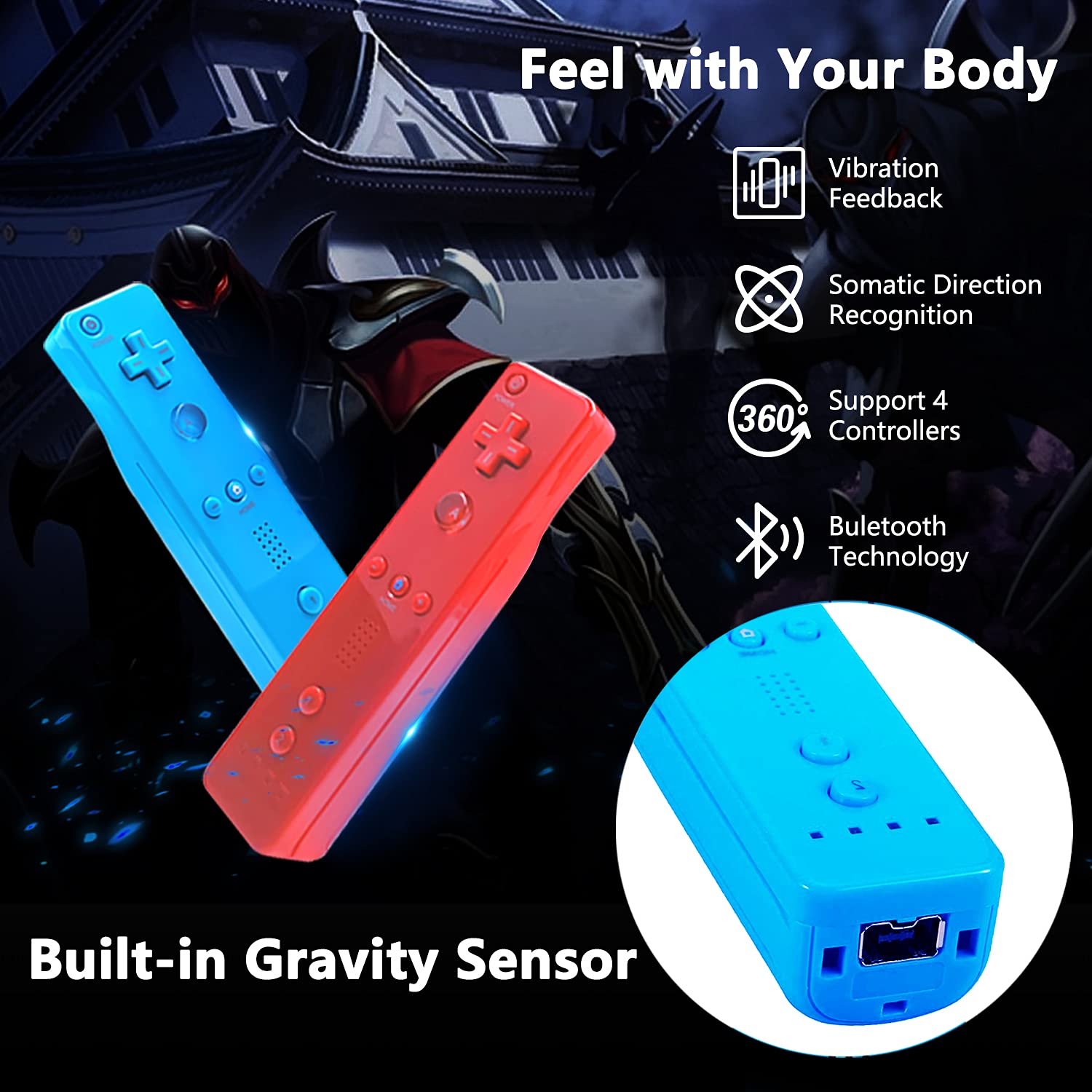 Yosikr Controller for Wii, Remote Controller for Wii with Silicone Case and Wrist Strap Compatible for Wii/Wii U (4 Pack, Green+Yellow+Blue+Red)