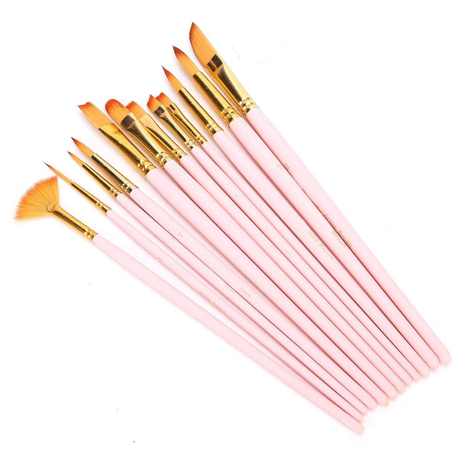 12Pcs Paint Brushes Set, Professional Artist Paint Brush Flat Round Tip Nylon Paint Brushes for Watercolor, Oil, Acrylic, Crafts, Rock & Face Painting