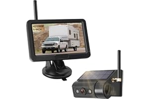 LOSUUDY Magnetic Solar Wireless Backup Camera with 5” HD Monitor No Wiring Rechargeable Battery IP68 IR Night Vision Rearview Camera System for Car RV Truck 5th Wheels Skid Steer Horse Trailer Hitch Camera