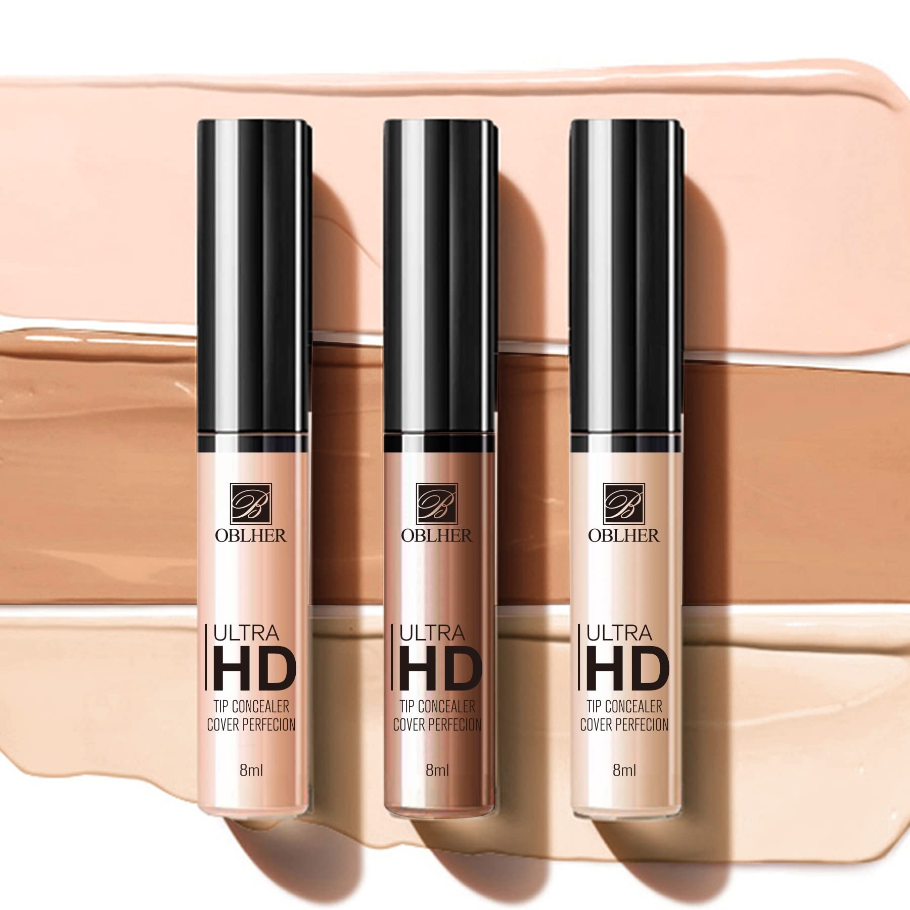 B OBLHER High Definition Concealer Set of 3 Color Three-color Concealer, High Definition Liquid Dark Circles Treatment Multi-Use, Include With 100 Light Sand 101 Roasted Walnut 119 Honey