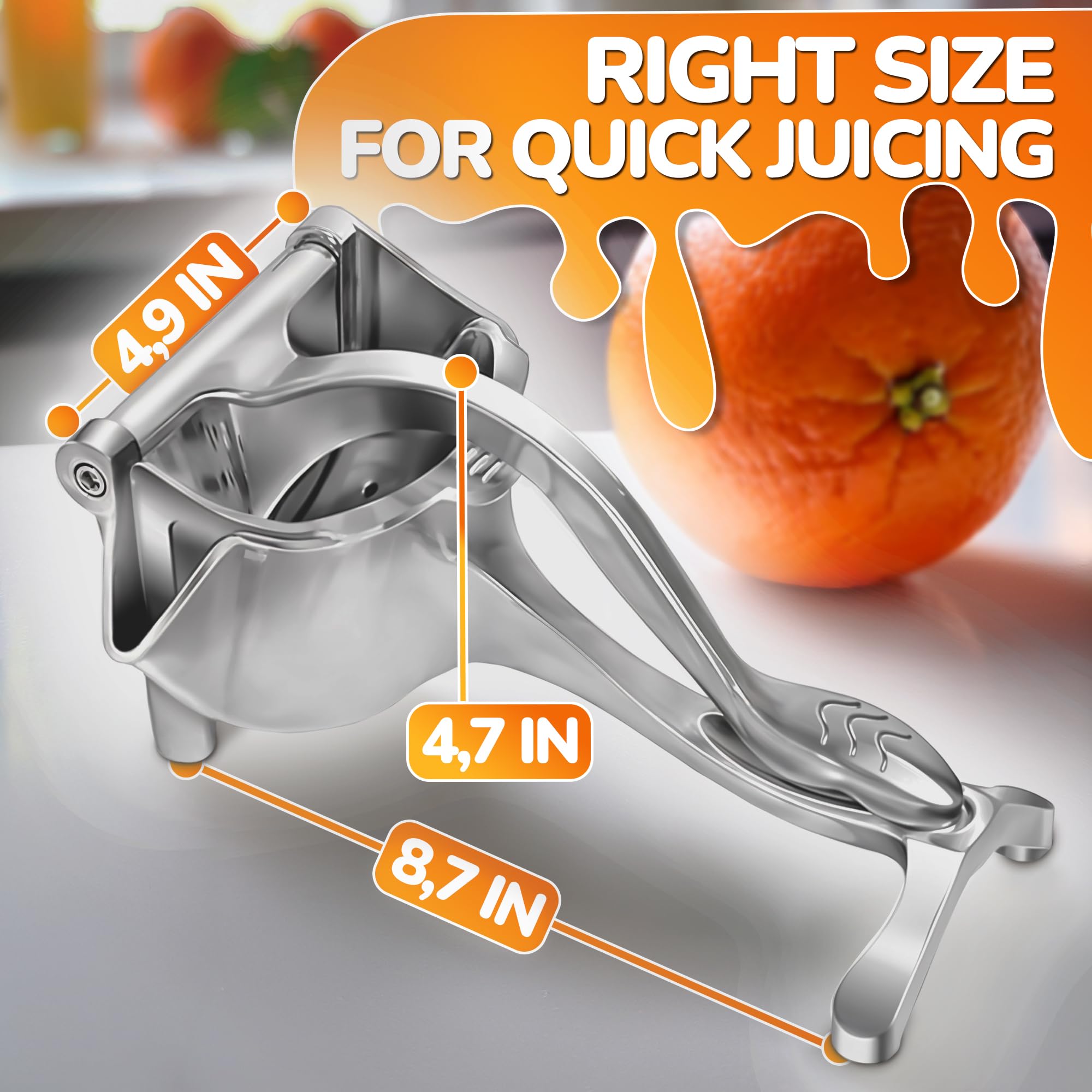 Hand Juicer Squeezer - Aluminum Lemon Squeezer for Effortless Juice Extraction - Manual Hand Press Juicer for Lemon, Orange, Lime, Grapefruit & Pomegranate, Durable Ergonomic Handle, Easy Clean Design