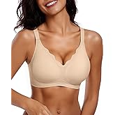 Vertvie Women Seamless Jelly Bras No Underwire Supportive Wireless Push Up Full Coverage Bralette Comfy Scalloped T-Shirt Bra