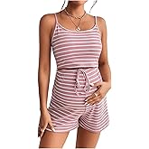 SweatyRocks Women's Maternity 2 Piece Outfits Striped Sleeveless Cami Crop Top and Drawstring High Waist Shorts Set