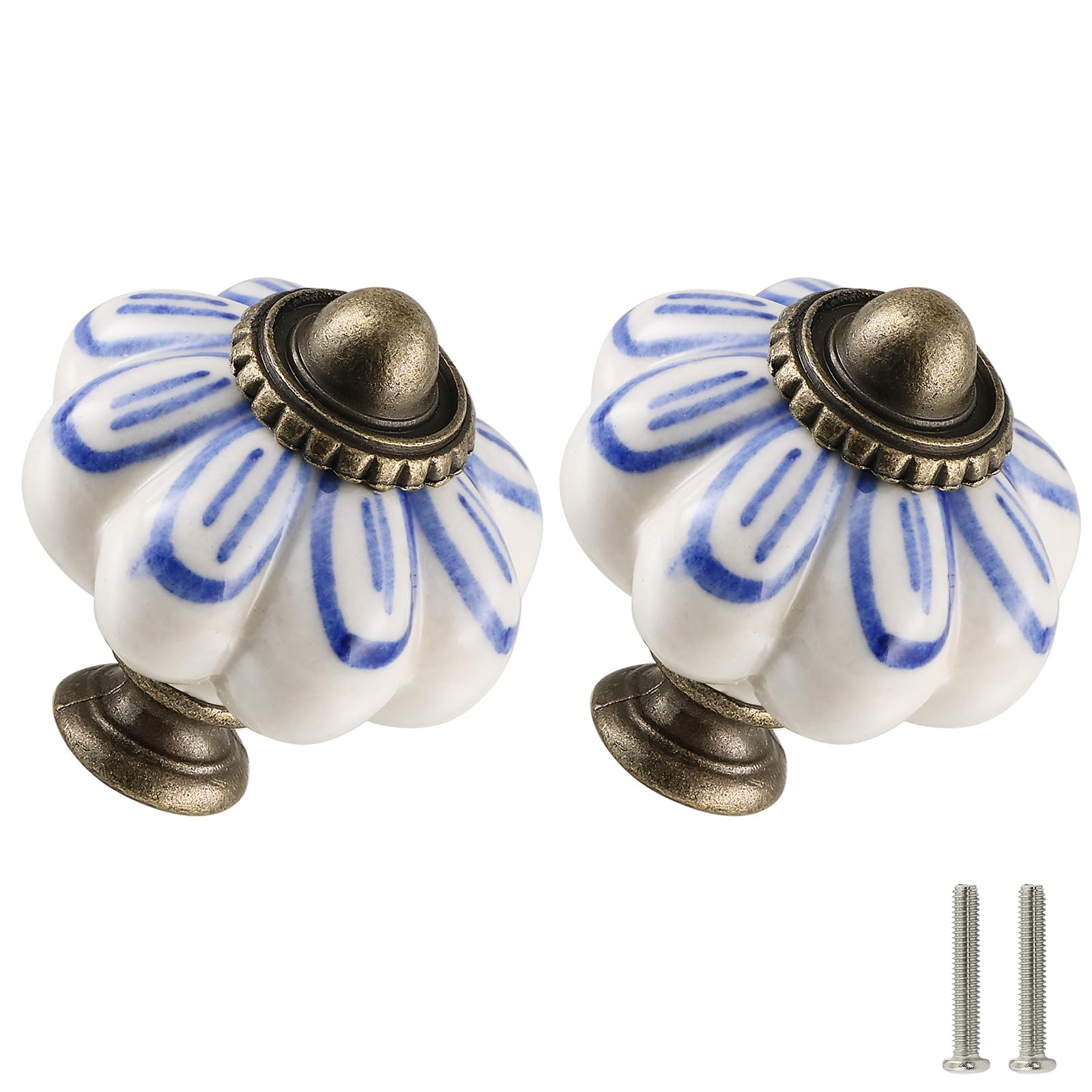 Photo 1 of Zernmiarder Ivory Pumpkin Knobs 6 Pack Ceramic Cabinet Knobs Vintage Drawer Pulls - Antique Dresser Pulls with Screws - Blue Petal