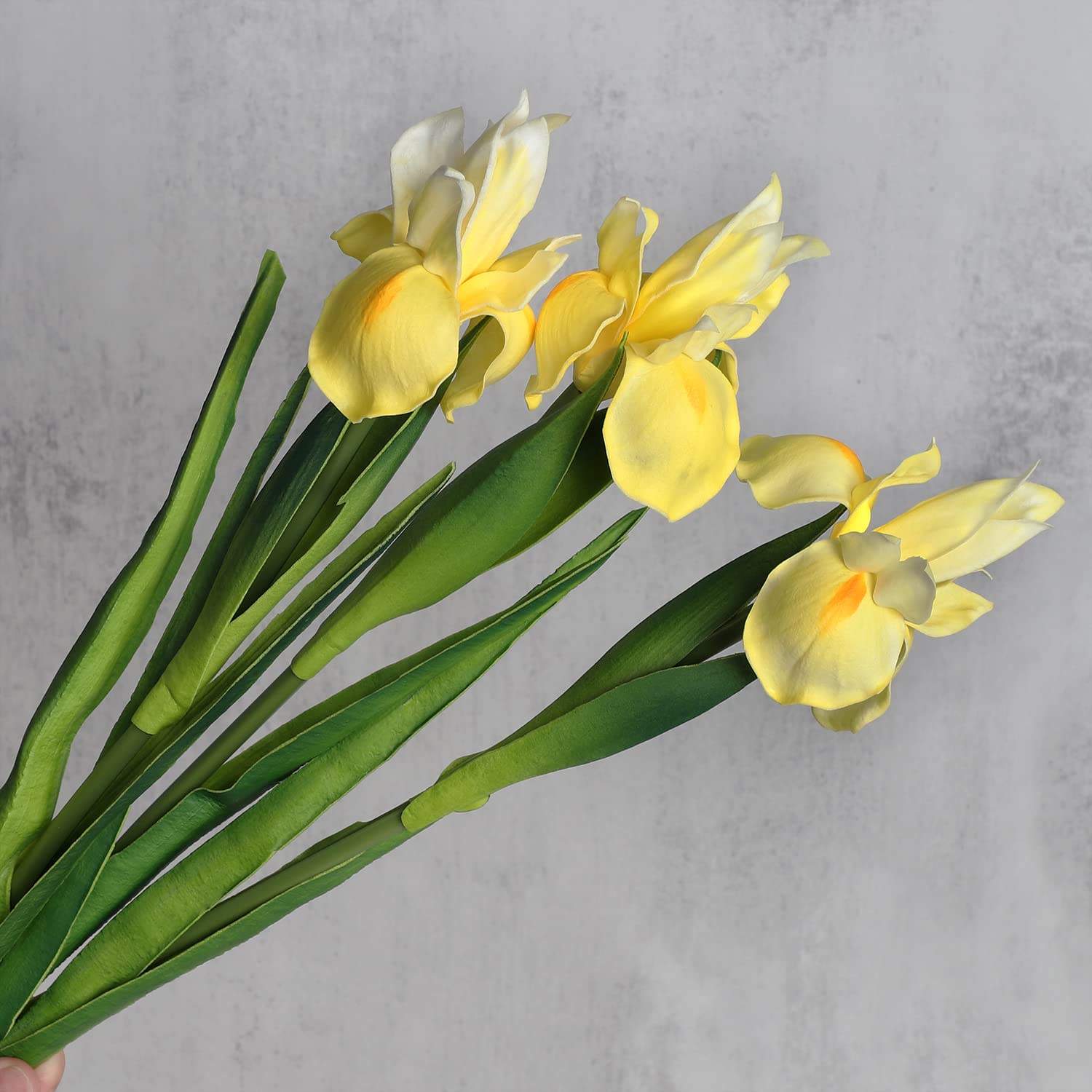 huaao Pack of 3 Artificial Iris Flowers, Long Stems, Fake Artificial Flowers, Iris Decoration for DIY Flower Arrangements, Wedding Bouquet, Photo Props Decoration, Home Party Table Decoration, Yellow