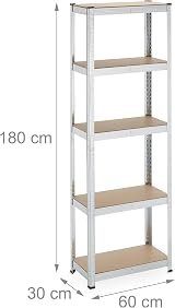 Relaxdays Heavy Duty 5 Level Shelving 180x60x30cm 500kg Garage Storage Metal MDF view 4