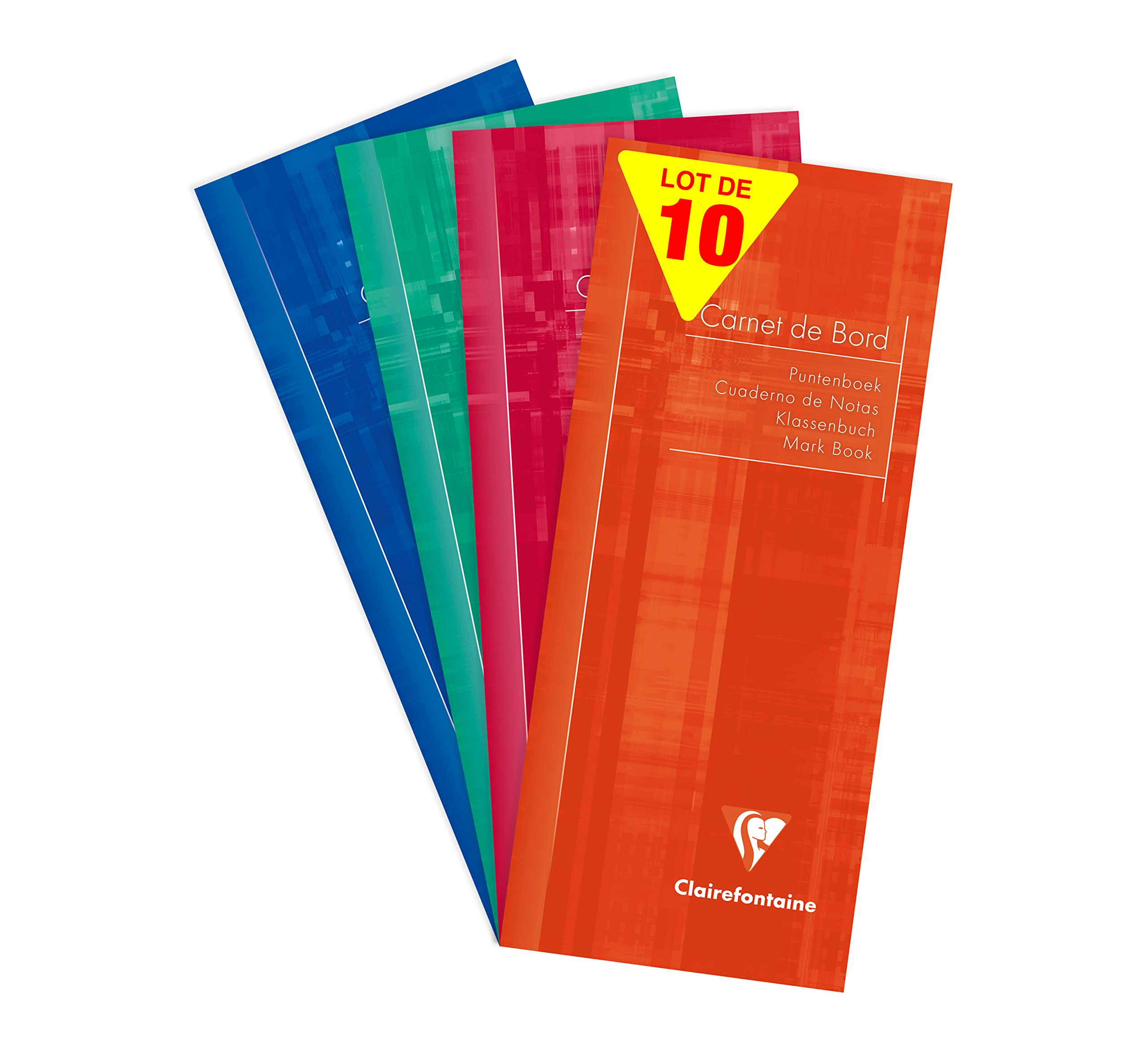 Clairefontaine 3529C Set of 10 Stapled Pupils Report Notebooks - 8.5x20 cm - 32 Pages with Detachable Margins - Green Register Paper 110 g - Laminated Card Cover - Random Colours
