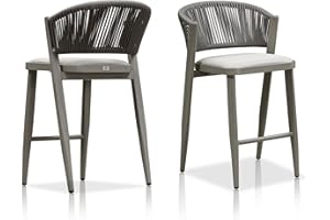 PURPLE LEAF Counter Height Bar Stool Set of 2 Outdoor Stool Chair with Backrest and Cushion Patio Bar Height Stools Wicker Barstools for Kitchen Stone Gray