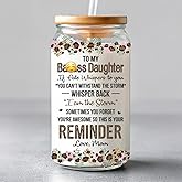 Pawfect House Glass Coffee Cups With Lids And Straw, Birthday Gifts For Women, Her, Girls, To My Daughter Iced Coffee Cup, Daughter Gifts From Mom, 16 Oz Family Glass Cup