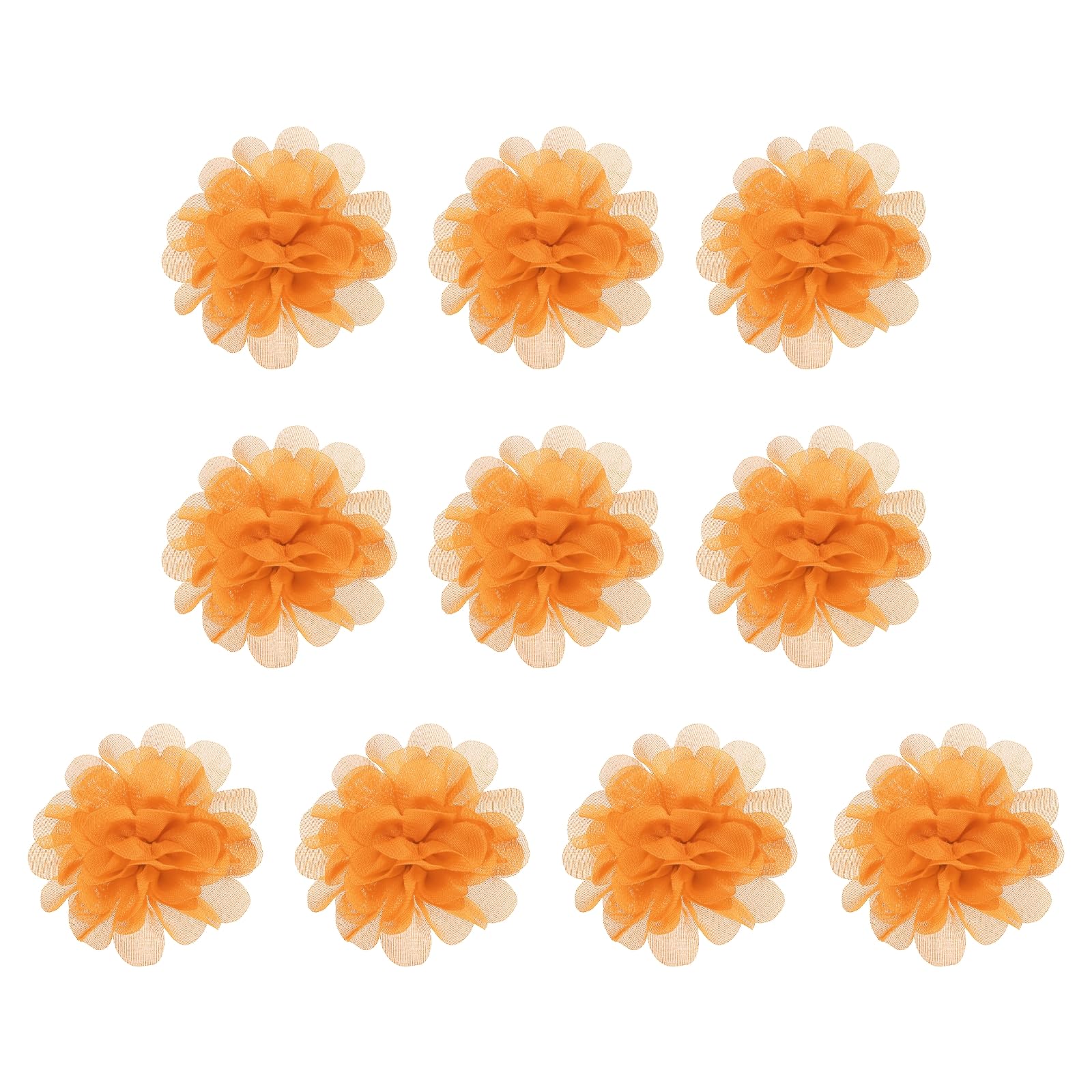 PATIKIL 2.8" Chiffon Flowers, 10 Pcs Mesh Fabric Flowers Sewing Fabric Appliques Headband Embellishments for DIY Craft Wedding Decor, Orange