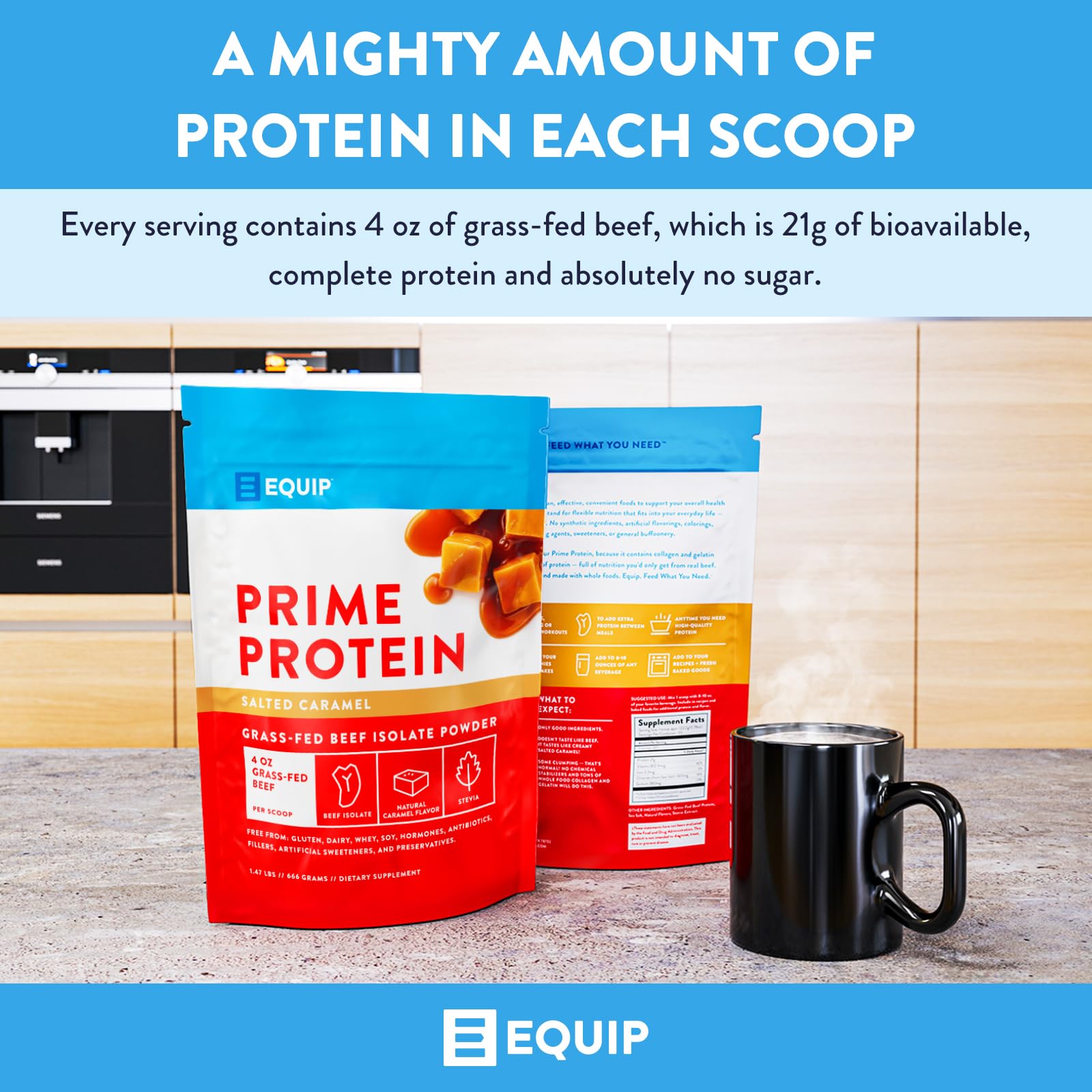 Equip Foods Prime Protein Powder Chocolate & Prime Protein Powder Salted Caramel