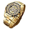 Gute Mens Watches, Mechanical Skeleton Stainless Steel Waterproof Automatic Self-Winding Watch for Men, Luxury X Dial Steampunk Wrist Watch
