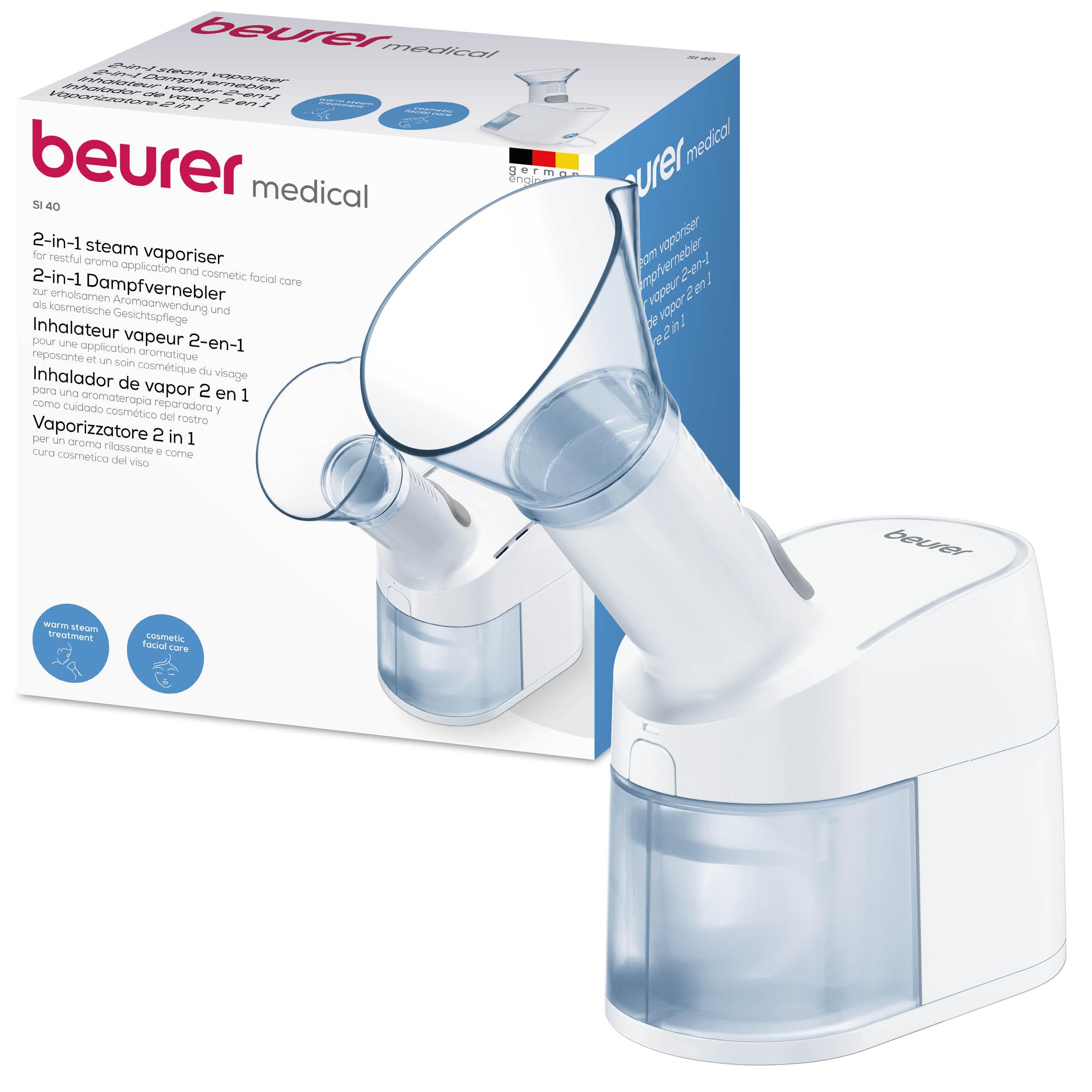 Beurer SI 40 Steam Vaporiser, for humidification of Mouth, Nose and Throat, nebulisation of Saline Solutions and Essential Oils, air humidifier for The Cold Season, Extra Quiet