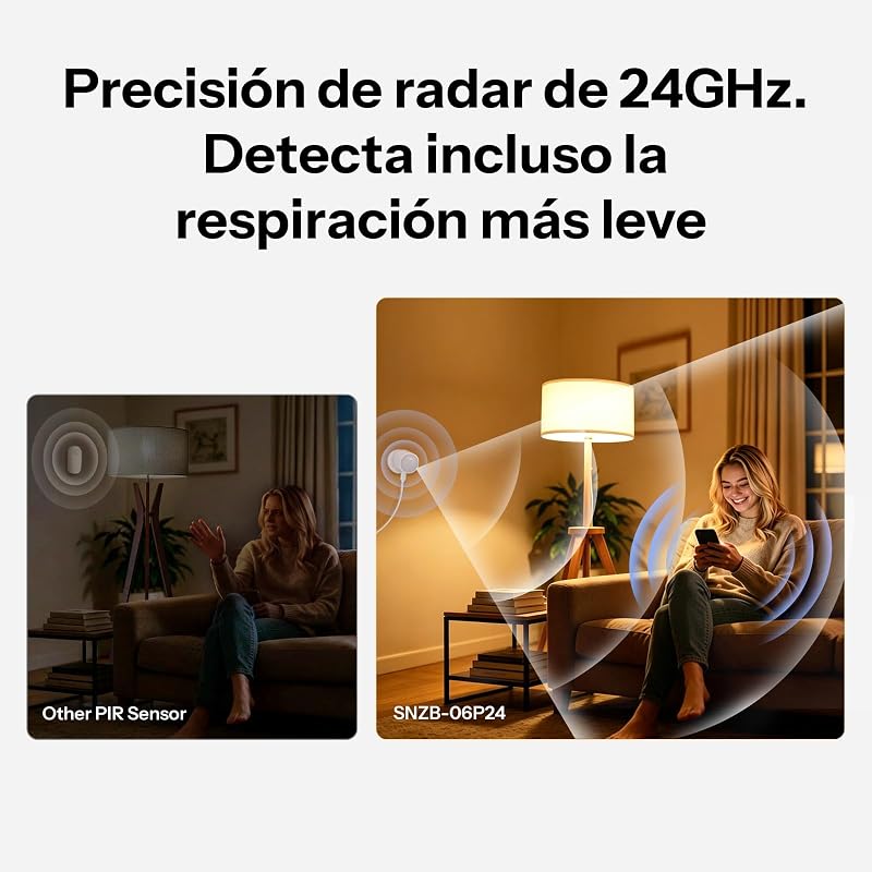 SNZB-06P24 Zigbee 24GHz Sensor de Presença, Sensor de Movimento com Sensor de Luz, Deteção de Zonas, Calibração Adaptativa, Compatível com Home Assistant, Alexa e SmartThings (Hub Necessário)