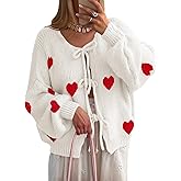 Saodimallsu Womens Tie Front Cardigan Sweaters Cute Bow Puff Long Sleeve 2025 Fall Loose Ribbed Knit Trendy Sweater Tops