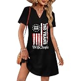 Ithalt 4th of July Dresses for Women Patriotic Dress Red White and Blue Outfits American Flag V Neck Sundress with Pockets