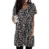 KISSMODA Womens Summer Tunic Tops for Leggings Casual Short Sleeve Long Shirts with Pockets