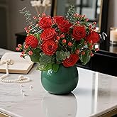 Flower Vase-Handcrafted Ceramic with Smooth Green Glaze, Small Vase for Flowers w/Waterproof Interior and Anti-Slip Bottom, Vases Home Decor Shelf Decor Table Centerpieces