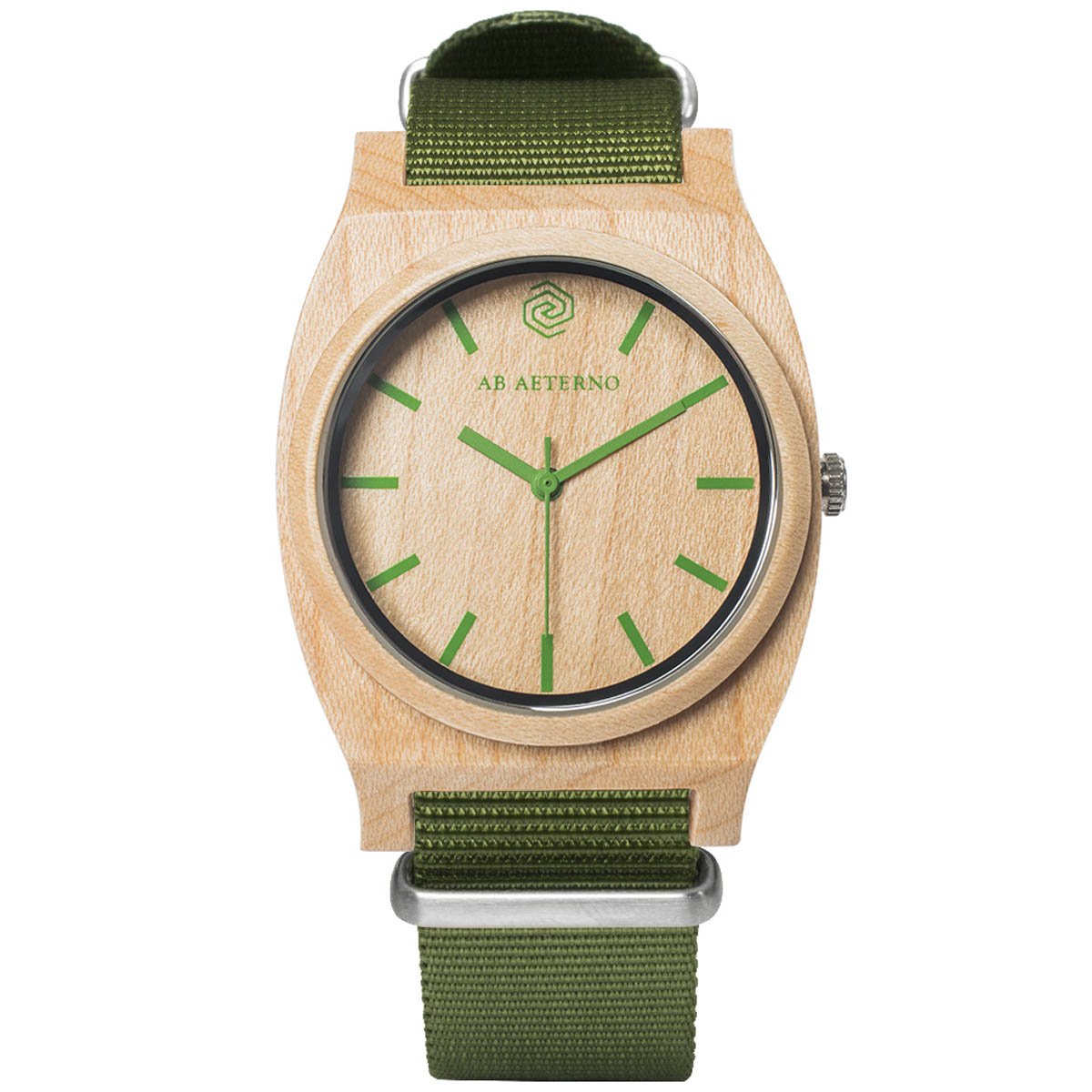 AB AETERNO "Route Green Maple Wood Swiss Quartz Hypoallergenic Unisex Analog NATO Fabric Watch