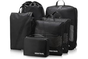 Ceuku Compression Packing Cubes for Suitcases 6 set Suitcase Organizer Bags with 3 Packing Cubes Compression, Shoe Bag, Drawstring Bag and Cosmetic Bag, Expandable Luggage Organizers for Travel
