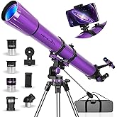 HETEKAN 90mm Aperture 1000mm,Telescope for Adults High Powered, Purple | Magnification 500X, Professional Telescopes for Beginners with Three Eyepieces, Phone Adapter &amp; Carrying Bag