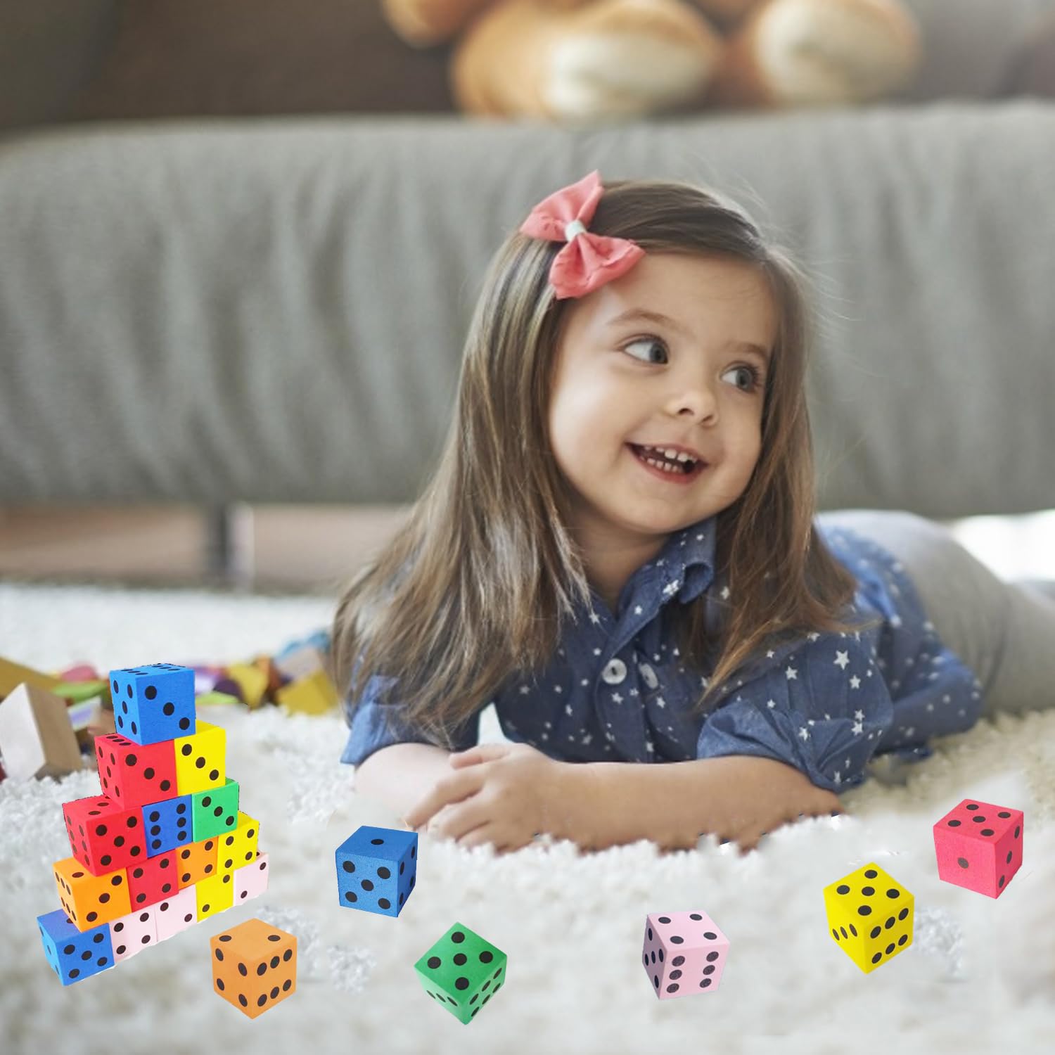 60Pcs Foam Dice,Bulk Foam Teach Cubes Dice,Small Square Blocks with Number Dots for Math Teaching Classroom Board Games Party Favor Supplies (0.79 Inch,6 Colors)