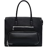 NEWBELLA Women's Vegan Leather Tote Bag with Multiple Pockets and Push-Lock Closure