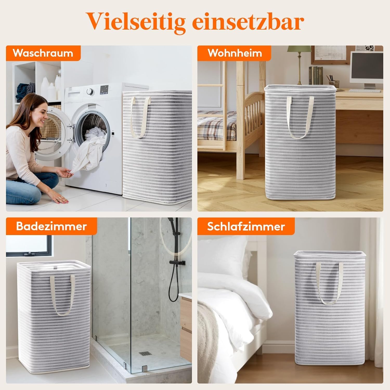 Lifewit 75L Wäschekorb, Großer Wäschesammler, Faltbare Wäschebox, Wasserdichter Wäschesortierer, Aufbewahrungsbox mit Griffen für Kleidung, Handtücher, Spielzeug, Grau 7