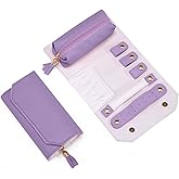 Laveminyx Small Travel Jewelry Organizer Case,PU Leather Roll Up Pouch,Multi-compartment,Tangle-Free for Necklaces, Compact Holder for Mini Jewelry. Easy to Use on The Go. Gift for Girls.(Purple)