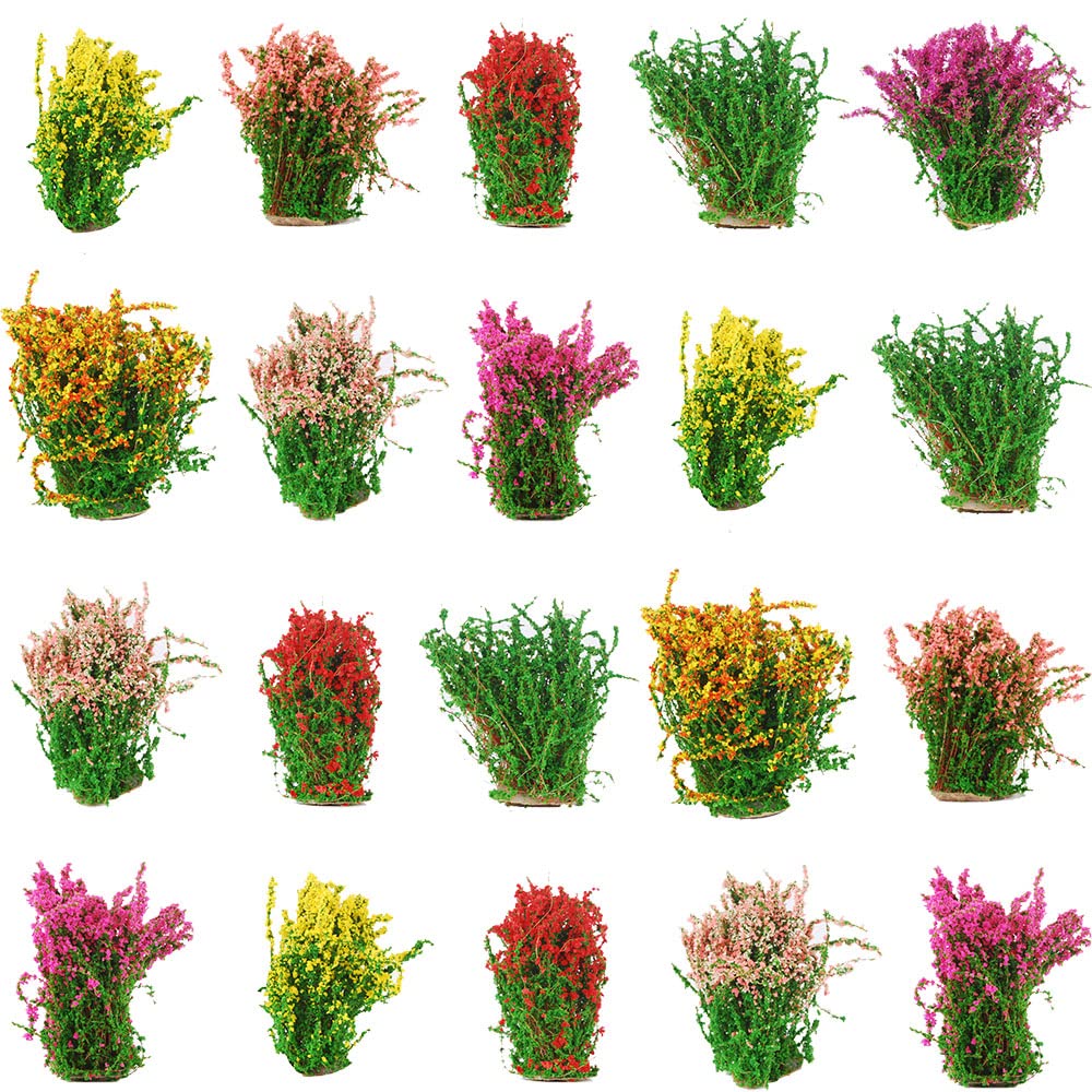 NWFashion 20PCS Miniature Colorful Flower Cluster Miniature Shrubs Bushes Static Grass Random Style Model Tree Scenery Accessories (20)