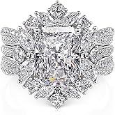 Jeulia 2 PC Interchangeable Engagement Ring Set for Women; 5.2CT Sterling Silver Twisted Radiant Cut Diamond Wedding Bridal Ring Set Inset Gorgeous Anniversary Promise Band with Jewelry Gift Box