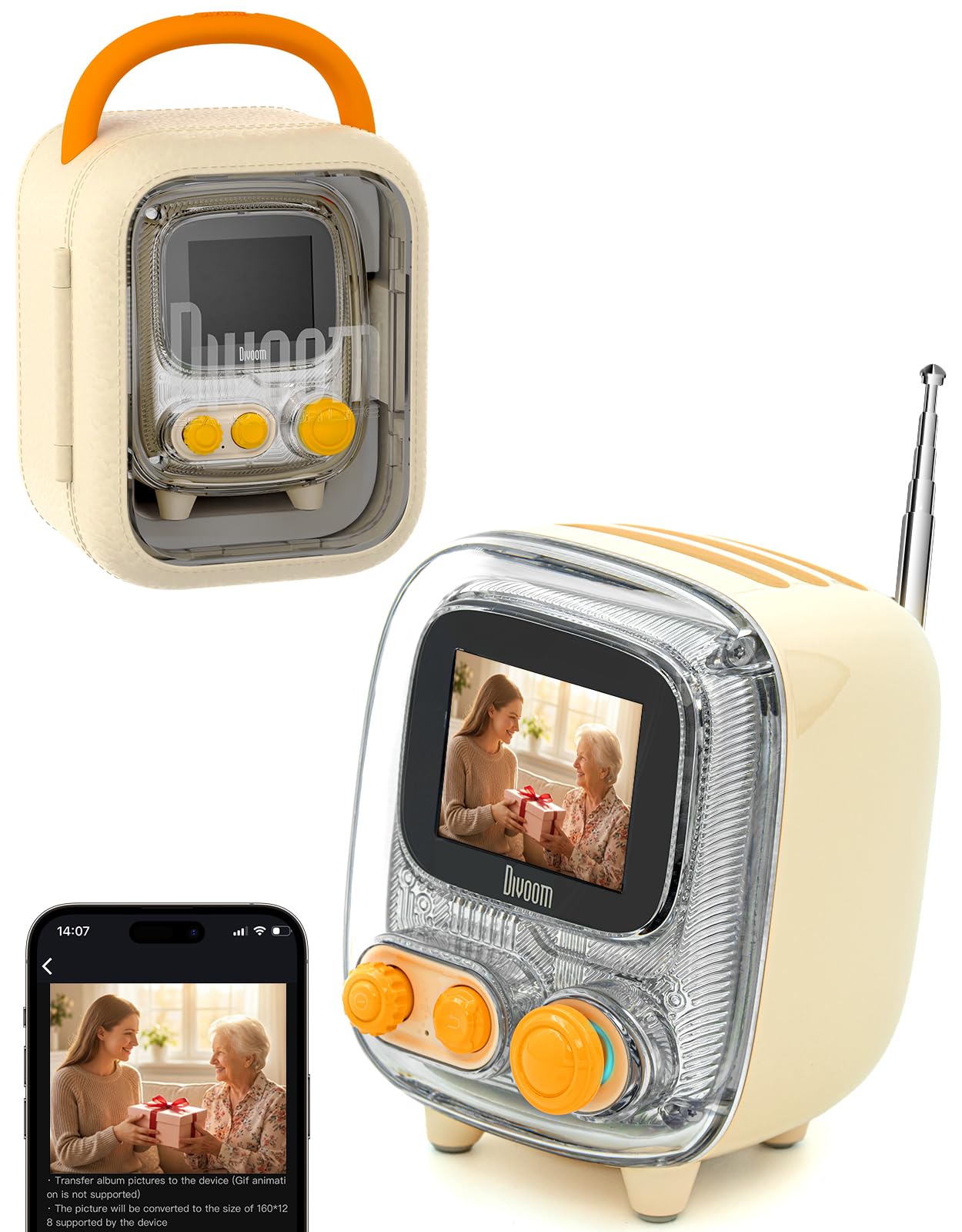 Divoom Tiivoo-2 Retro Bluetooth Speaker with DIY Pixel Art & FM Radio, Cute Alarm Clock and Vintage Desk Decor, Christmas or Birthday Gift for Girls Teens Friends – WHITE