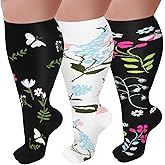 3 Pairs Plus Size Compression Socks for Women and Men Wide Calf 20-30mmhg Extra Large Knee High Support for Circulation