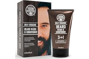 Viking Revolution - Beard Dye Grey Reducing Shampoo and Conditioner - Beard Color For Men - Dark Brown - 4 Oz / 118 ml