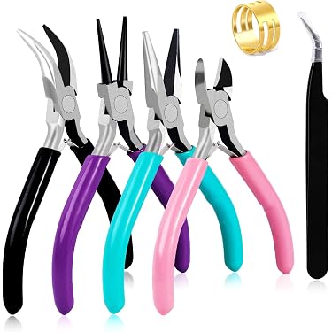 Fiarfiar Carbon Steel Jewelry Making Pliers Set - Crimping Pliers, Needle Nose, With Red Ergonomic Handles