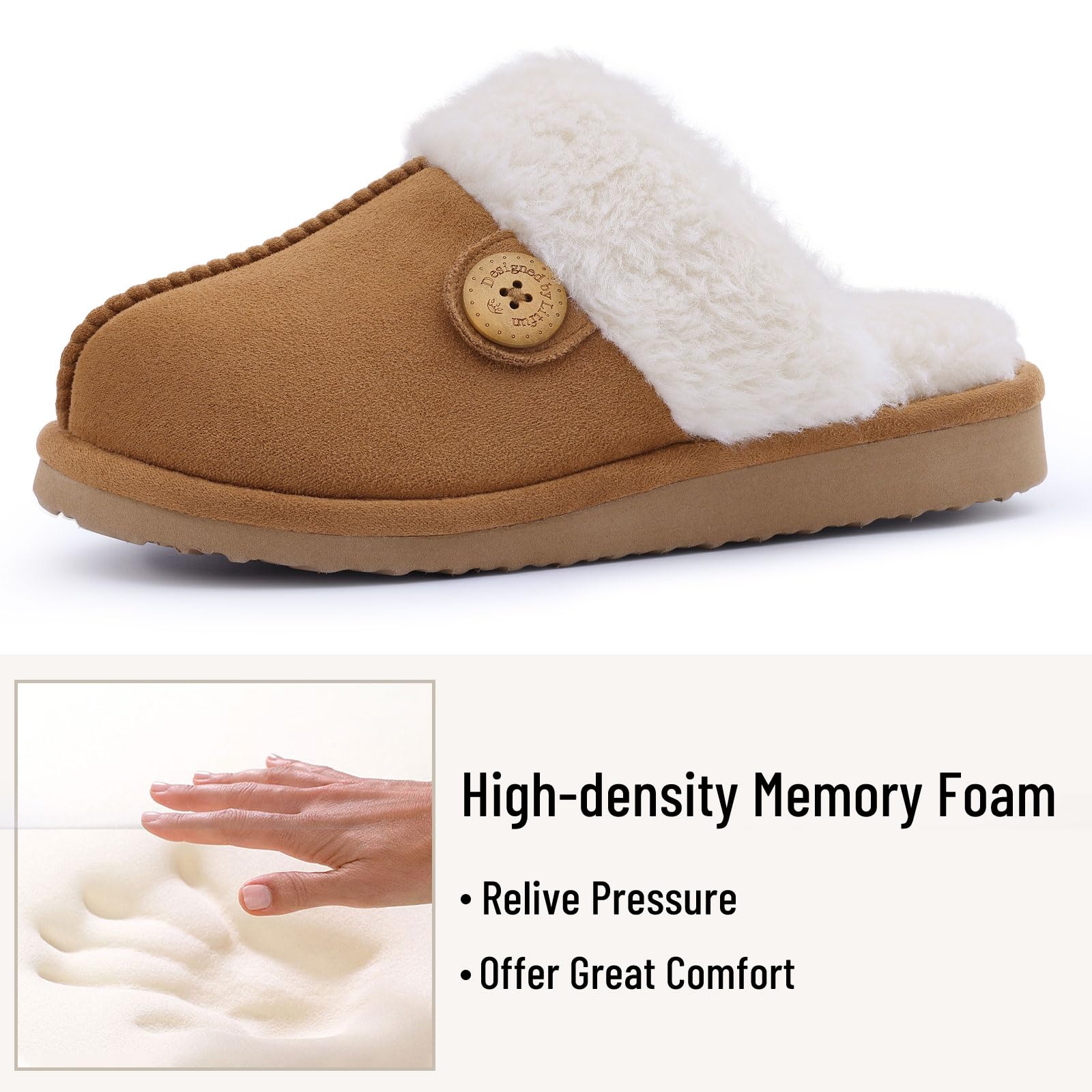 Litfun Fuzzy Slippers for Women with Memory Foam Winter Fluffy House Shoes Indoor Outdoor