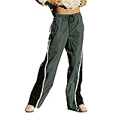 Lingjiazi Women's Parachute Pants Y2K Elastic Drawstring Baggy Track Pants Jogger Sweatpants