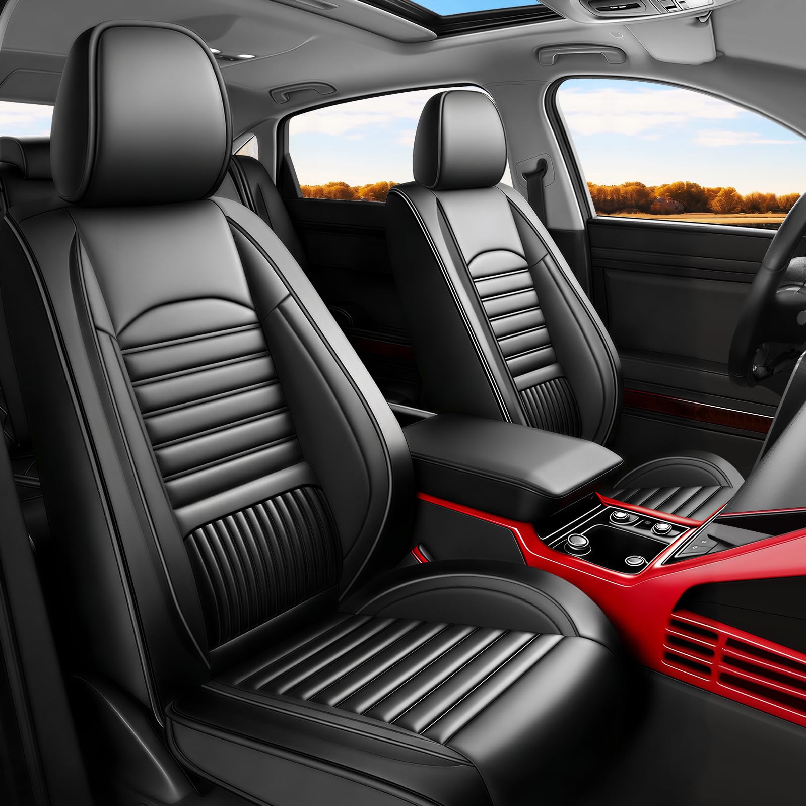 Photo 1 of Kaomim Fit Sportage Car Seat Covers (5 Seats Full Set) Compatible with Kia Sportage 2009-2026 - Full Coverage Breathable Leather, Airbag Compatible, Waterproof & All-Weather, Easy to Install, Black