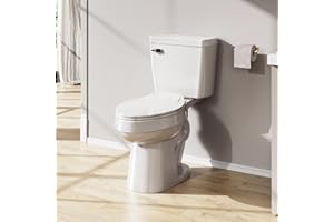 White 2-piece Elongated Toilet with Standard 12-in Rough-in, ELLAI Powerful Single Flush 1.28 GPF ADA Chair Height Toilet (Seat Included)